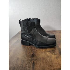 ALDO VINTAGE Square TOE Black Italian LEATHER ZIP UP Dress Italy Ankle BOOTS 41